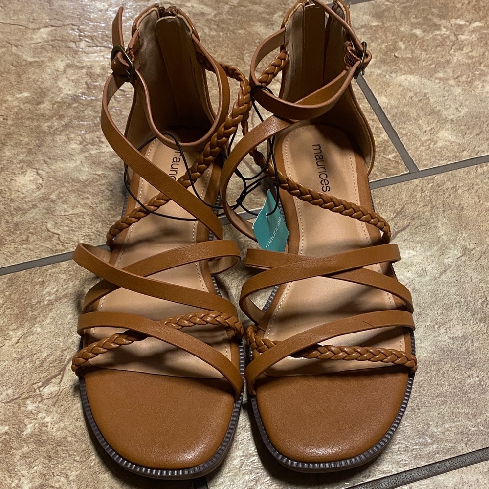 Maurices Tan Braided Strappy Size 8.5-9.5 Sandals Academia Office Summer Fall